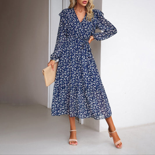 Fashion Floral V-Neck Midi Dress