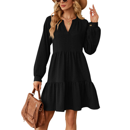 Fashion V-Neck Loose Pleated Dress