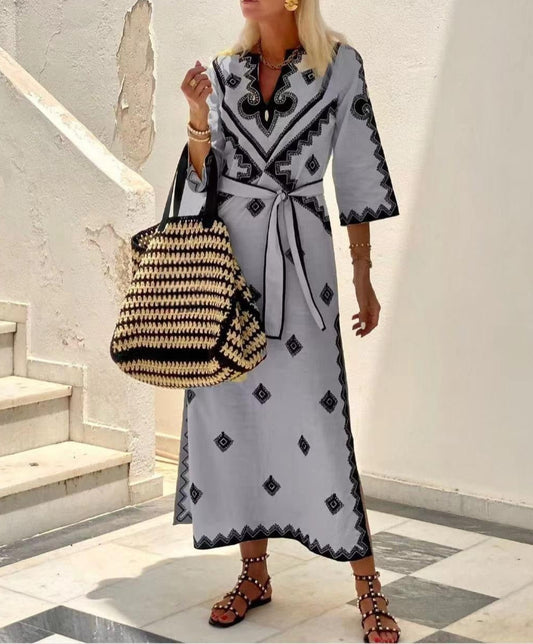 Fashion Printed Linen Bohemian Dress