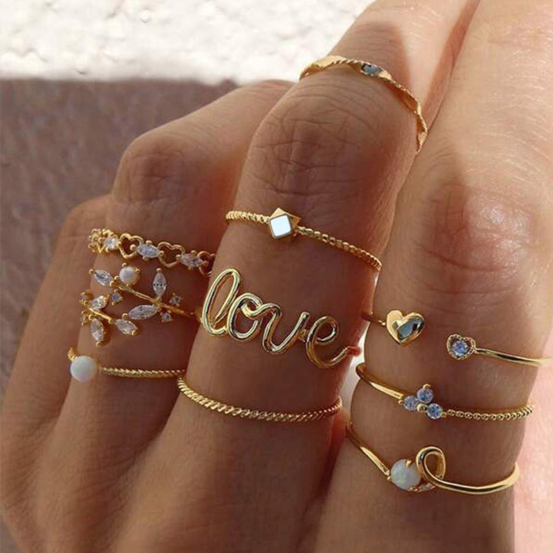 Fashion All-Match Pearl Letter Twin Flower Ring