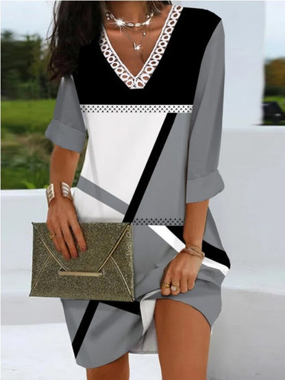 Fashion Casual Positioning Printing Mid-Length Dress