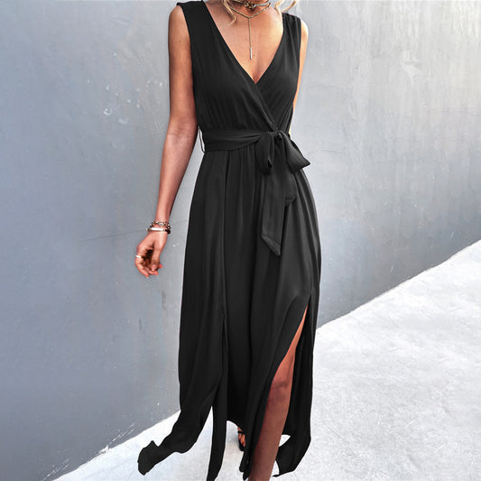 Fashion Lace-Up Split Dress