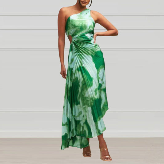 Fashion Diagonal Collar Midi Dress
