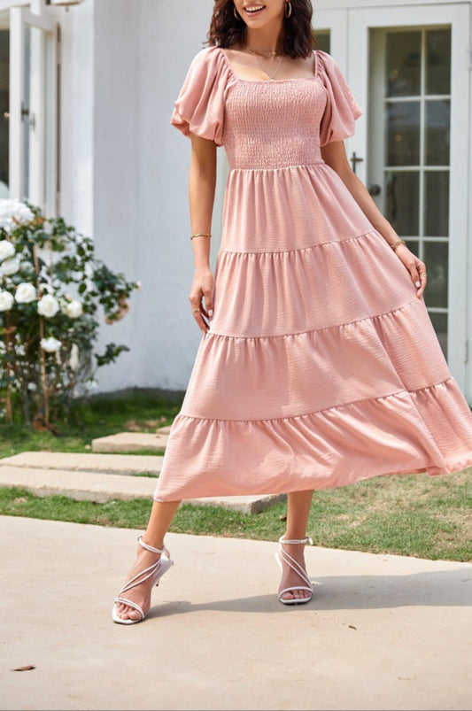 Fashion Square Collar Puff Sleeve Dress