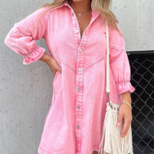 Fashion Loose Washed-Out Denim Shirt Dress