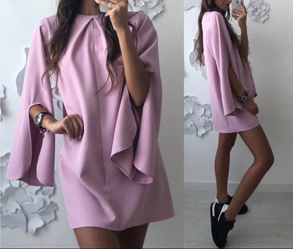 Fashion Loose Round Neck Button Cuff Dress