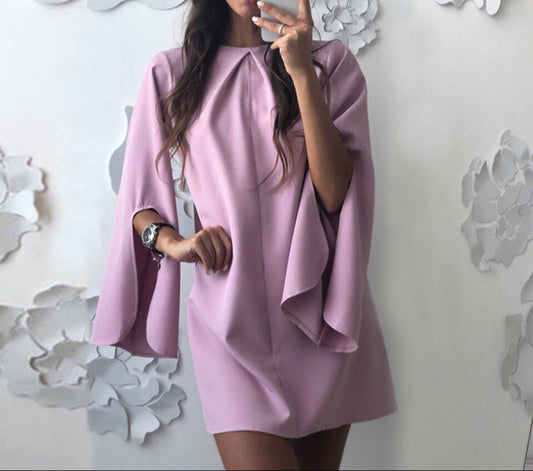 Fashion Loose Round Neck Button Cuff Dress