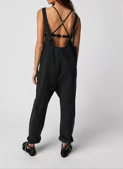 Fashion Solid Color Suspender Jumpsuits