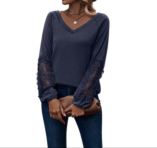 Fashion Loose V-Neck Lace Sweater