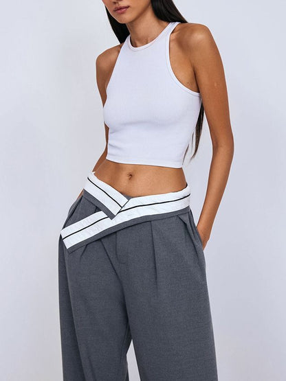 Fashion Versatile Wide Stitching Pants