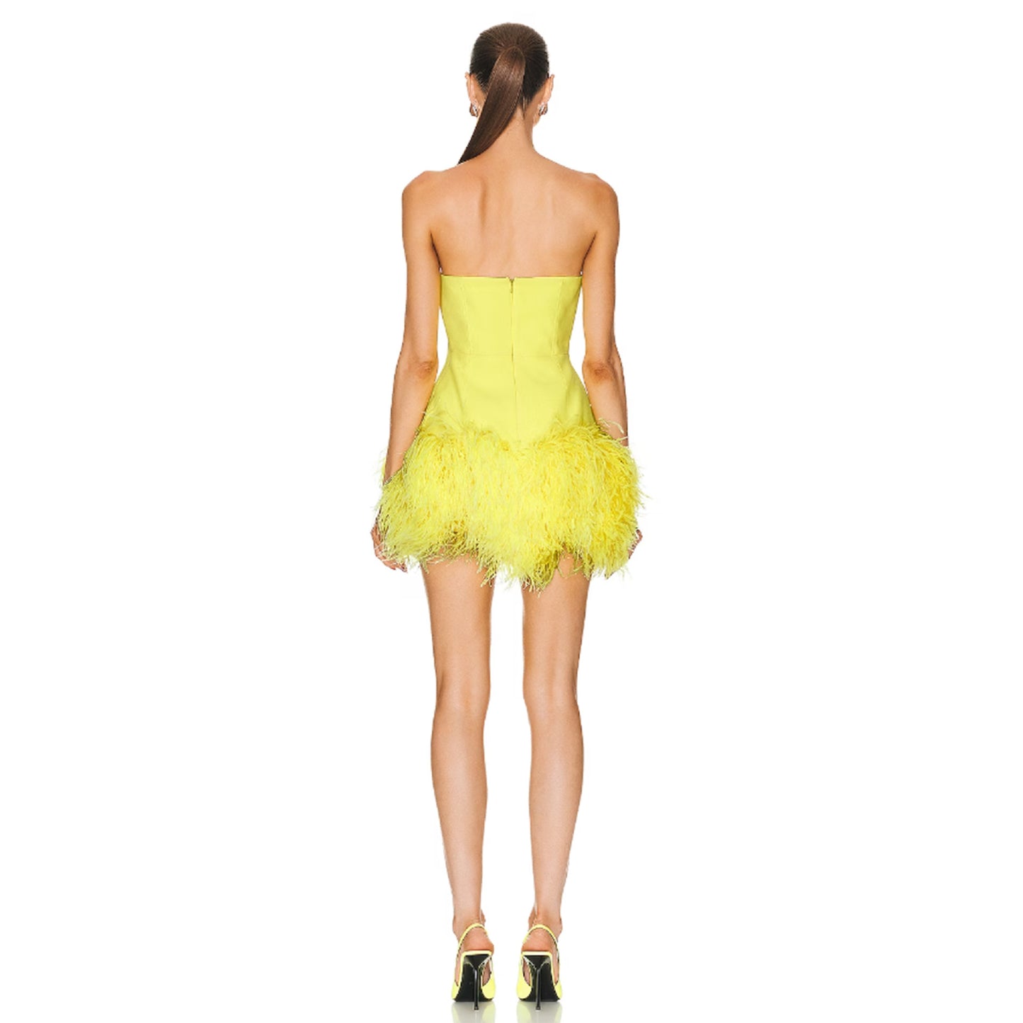 Fashion Deep V Strapless Ostrich Feather Hip-Wrapped Mini Dress