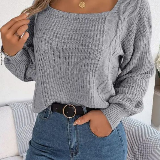 Fashion Square Collar Cable-Knit Sweater